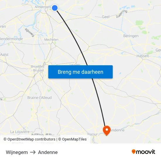 Wijnegem to Andenne map