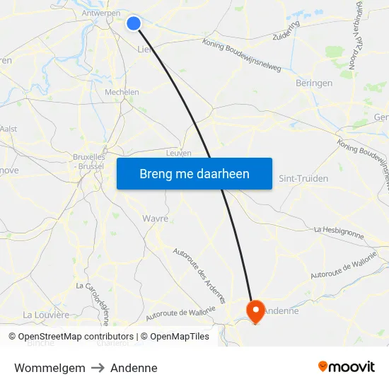 Wommelgem to Andenne map