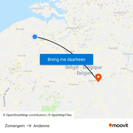 Zomergem to Andenne map