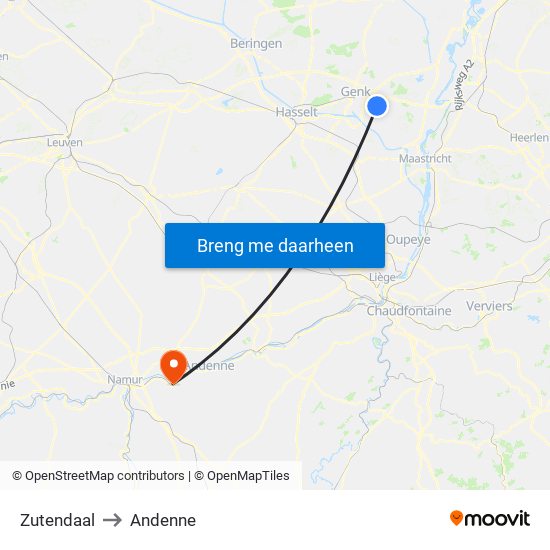 Zutendaal to Andenne map