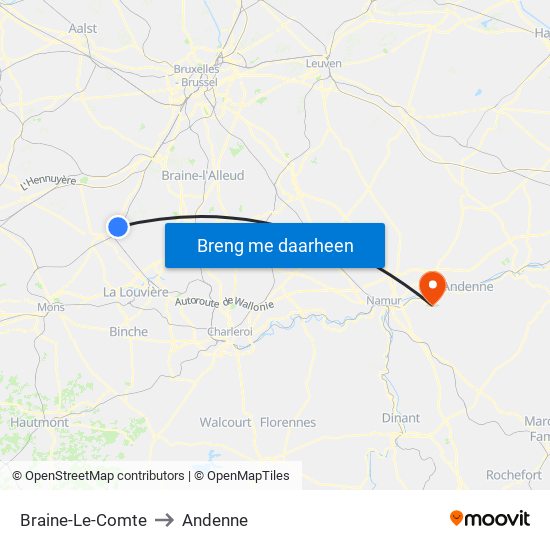 Braine-Le-Comte to Andenne map