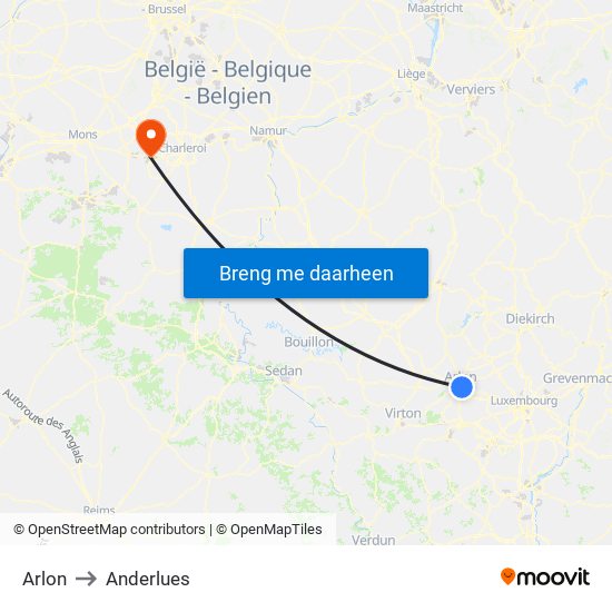 Arlon to Anderlues map