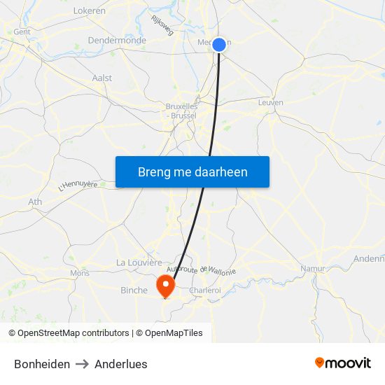 Bonheiden to Anderlues map