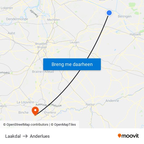 Laakdal to Anderlues map