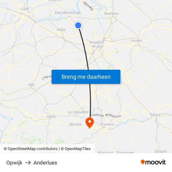 Opwijk to Anderlues map