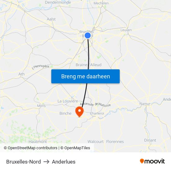 Bruxelles-Nord to Anderlues map