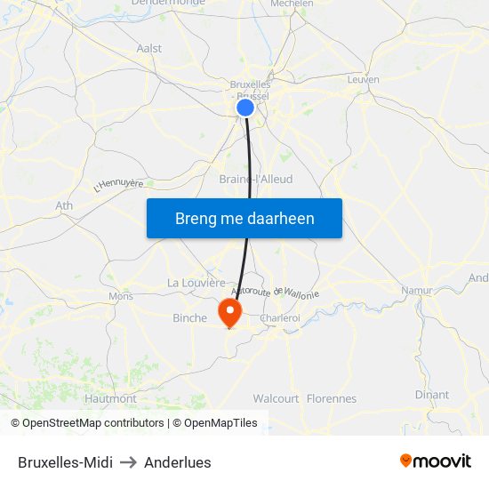 Bruxelles-Midi to Anderlues map