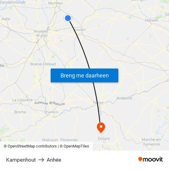 Kampenhout to Anhée map