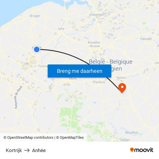 Kortrijk to Anhée map