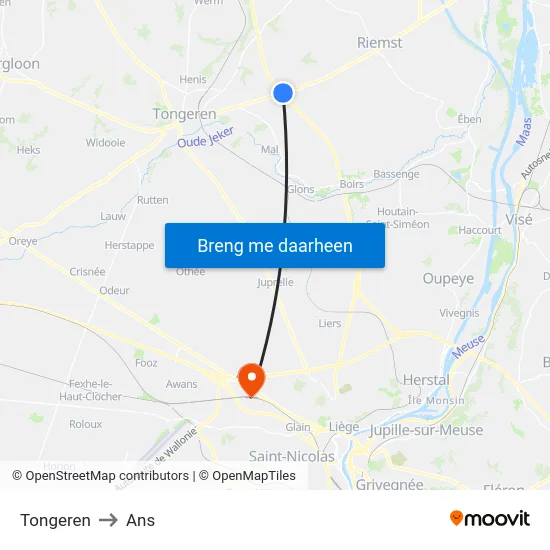 Tongeren to Ans map