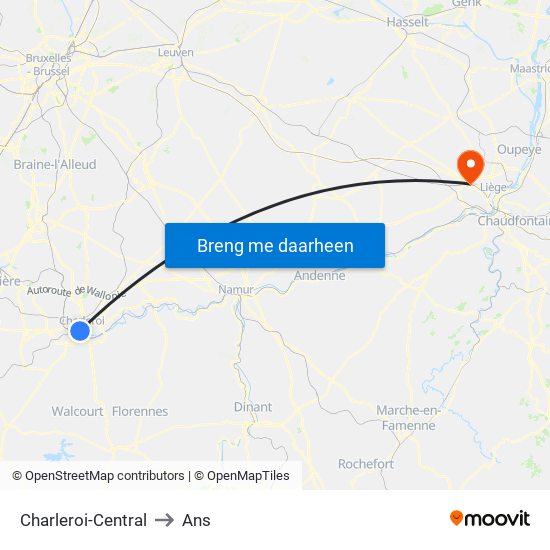 Charleroi-Central to Ans map