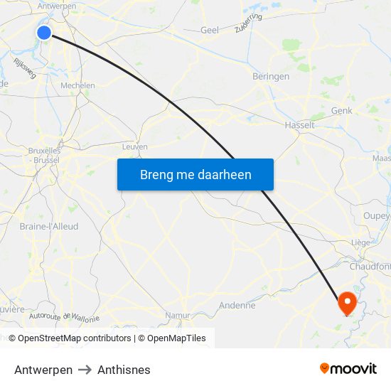 Antwerpen to Anthisnes map