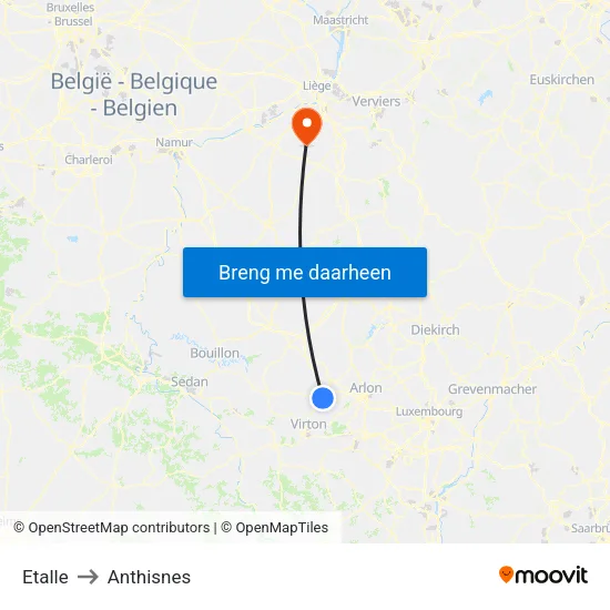 Etalle to Anthisnes map