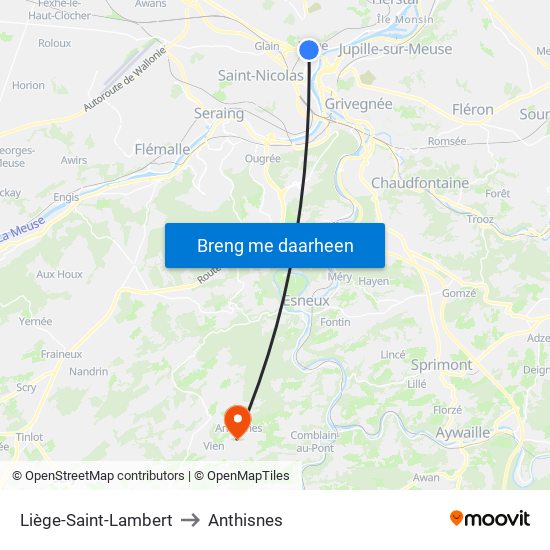 Liège-Saint-Lambert to Anthisnes map