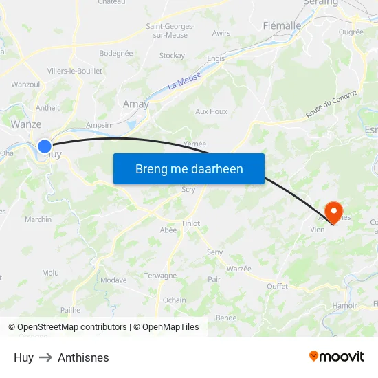 Huy to Anthisnes map