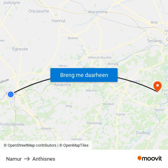 Namur to Anthisnes map