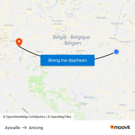 Aywaille to Antoing map