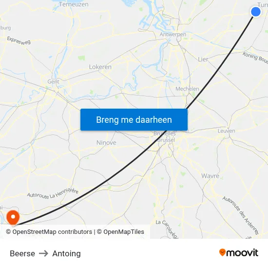 Beerse to Antoing map
