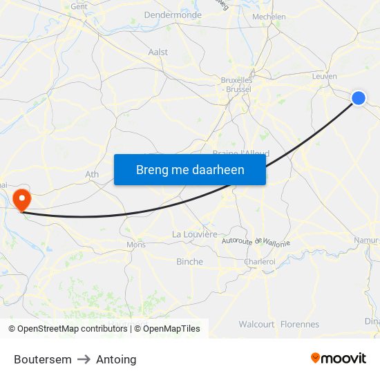 Boutersem to Antoing map