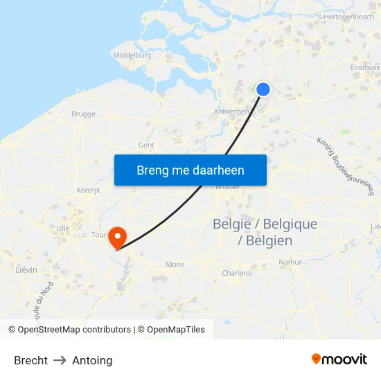 Brecht to Antoing map