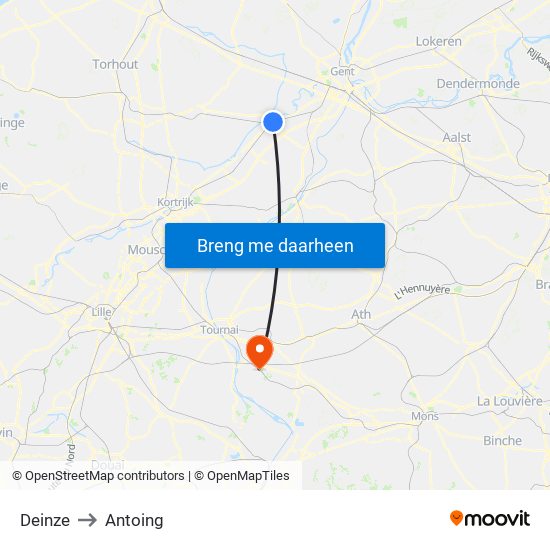 Deinze to Antoing map