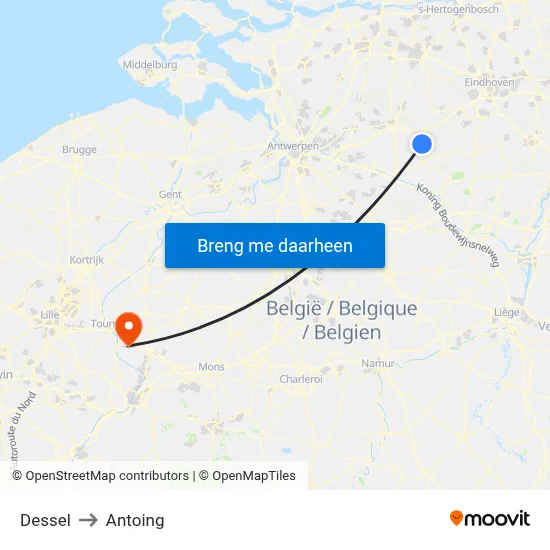 Dessel to Antoing map