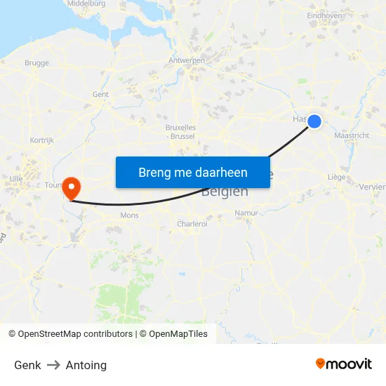 Genk to Antoing map