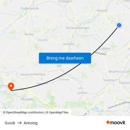 Gooik to Antoing map