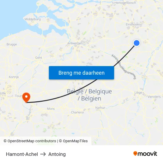 Hamont-Achel to Antoing map