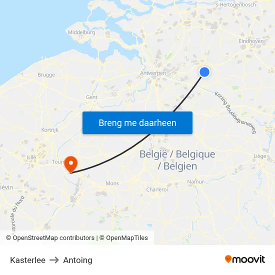 Kasterlee to Antoing map