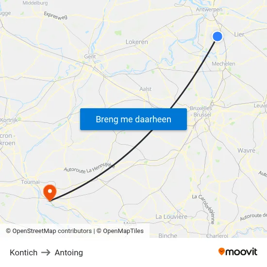 Kontich to Antoing map
