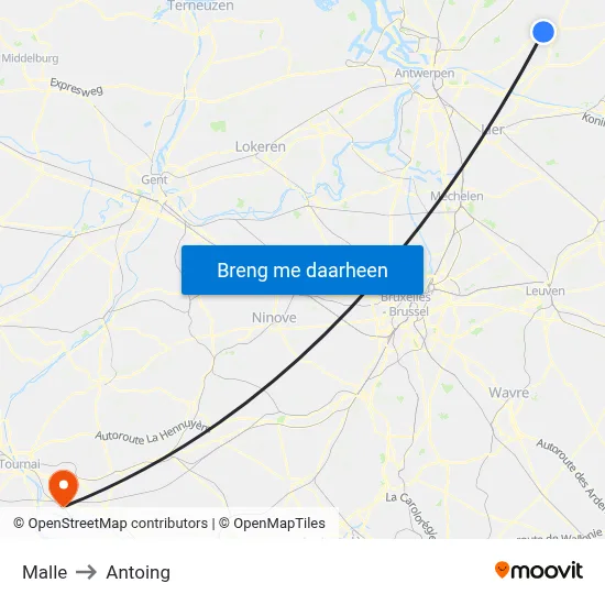 Malle to Antoing map