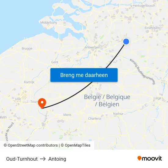 Oud-Turnhout to Antoing map