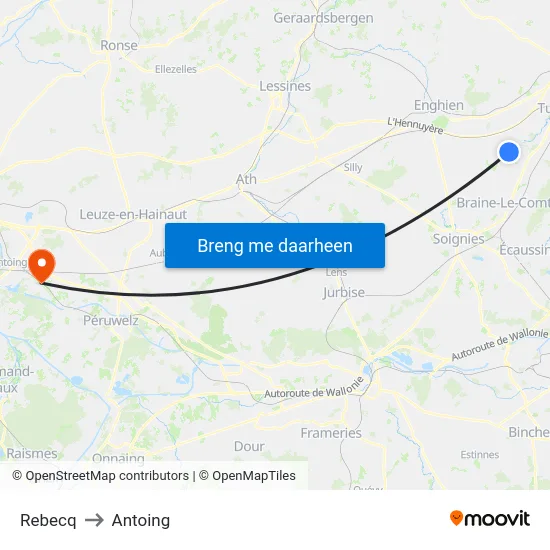 Rebecq to Antoing map