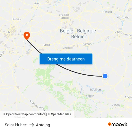 Saint-Hubert to Antoing map