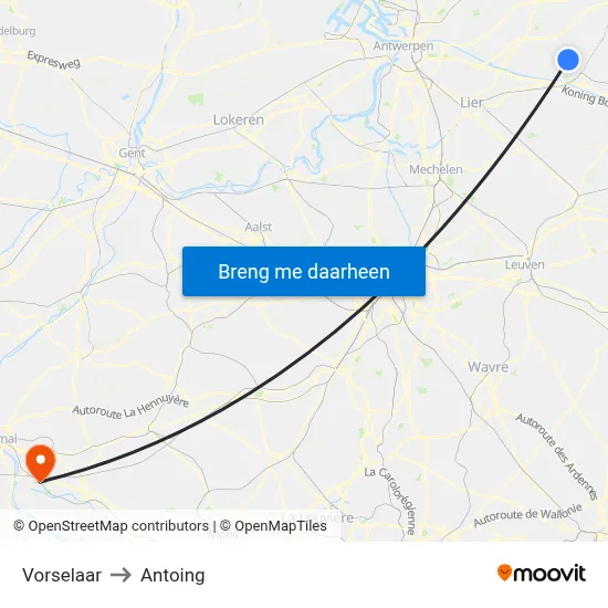 Vorselaar to Antoing map