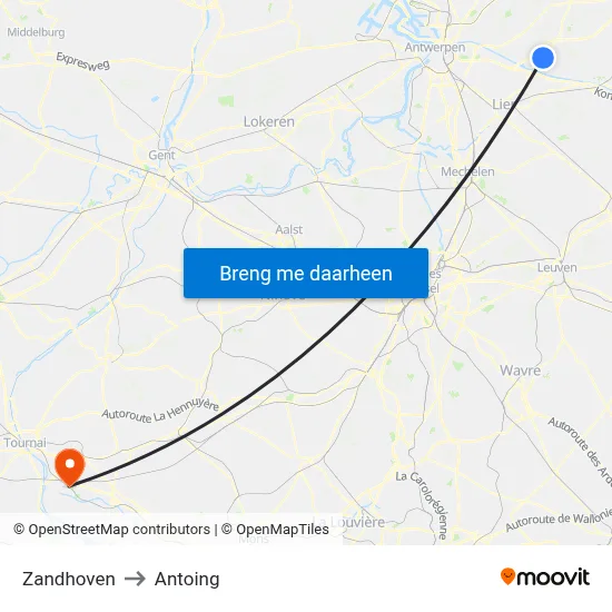 Zandhoven to Antoing map