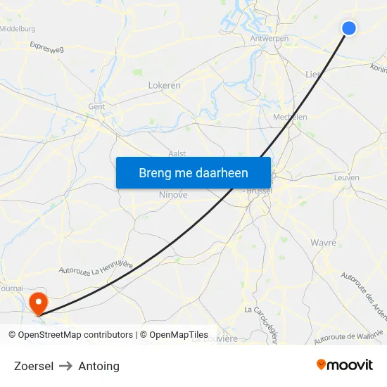 Zoersel to Antoing map