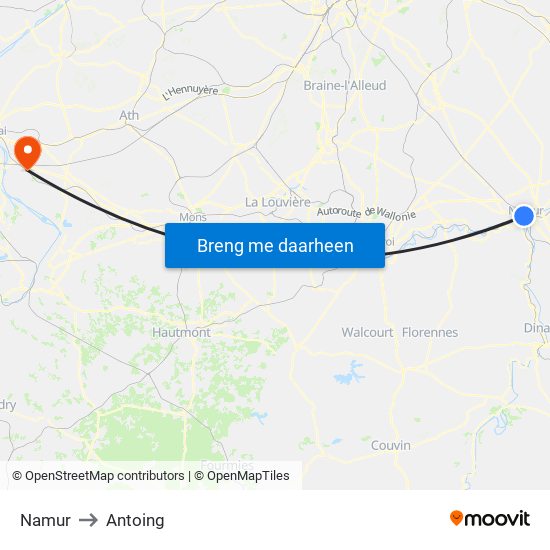 Namur to Antoing map