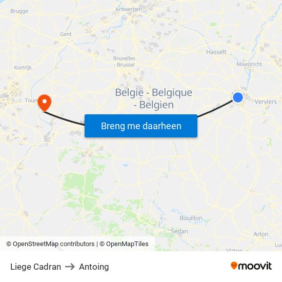 Liege Cadran to Antoing map