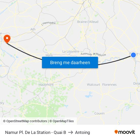 Namur Pl. De La Station - Quai B to Antoing map
