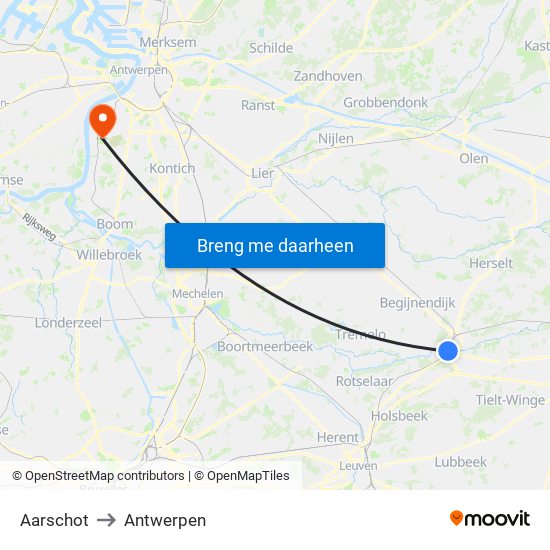 Aarschot to Antwerpen map
