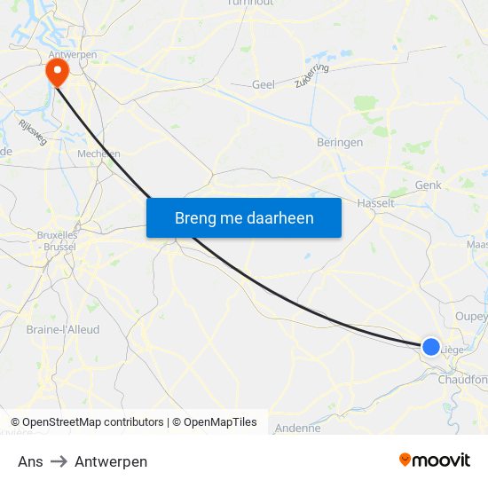 Ans to Antwerpen map