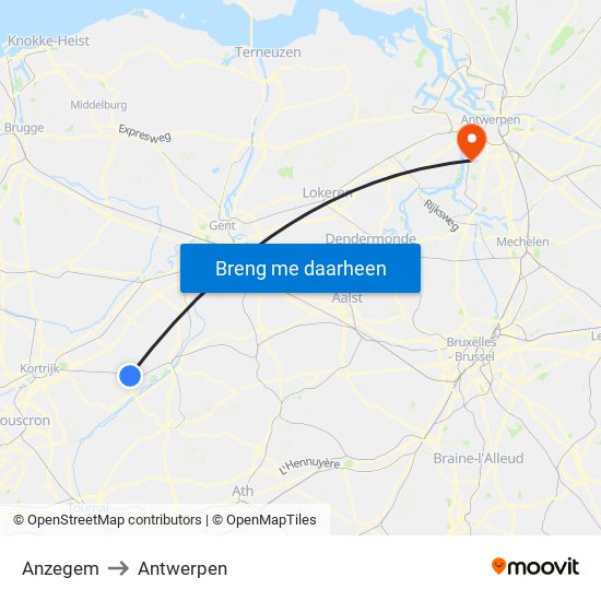 Anzegem to Antwerpen map