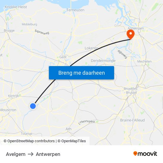 Avelgem to Antwerpen map