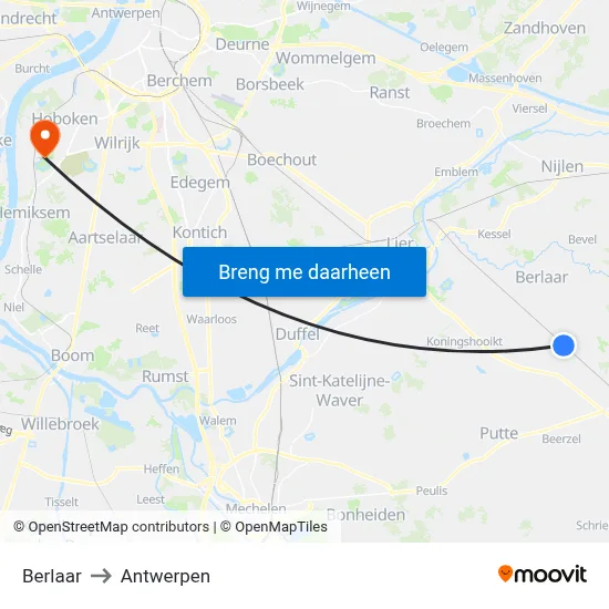 Berlaar to Antwerpen map