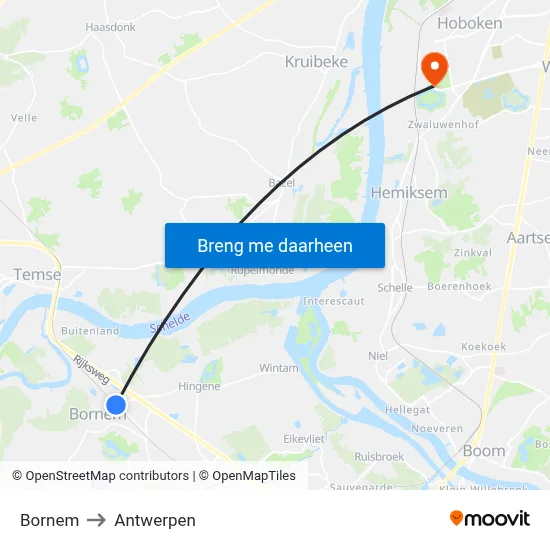 Bornem to Antwerpen map