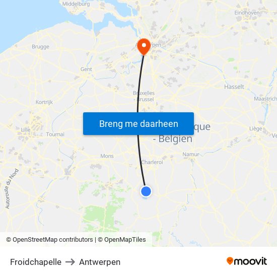 Froidchapelle to Antwerpen map