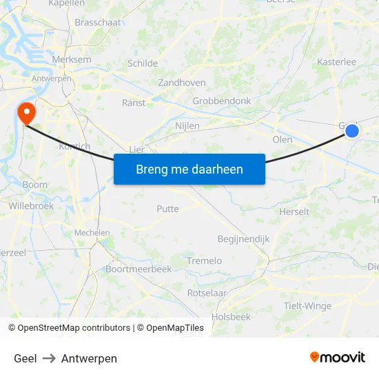 Geel to Antwerpen map