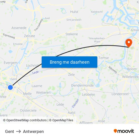 Gent to Antwerpen map